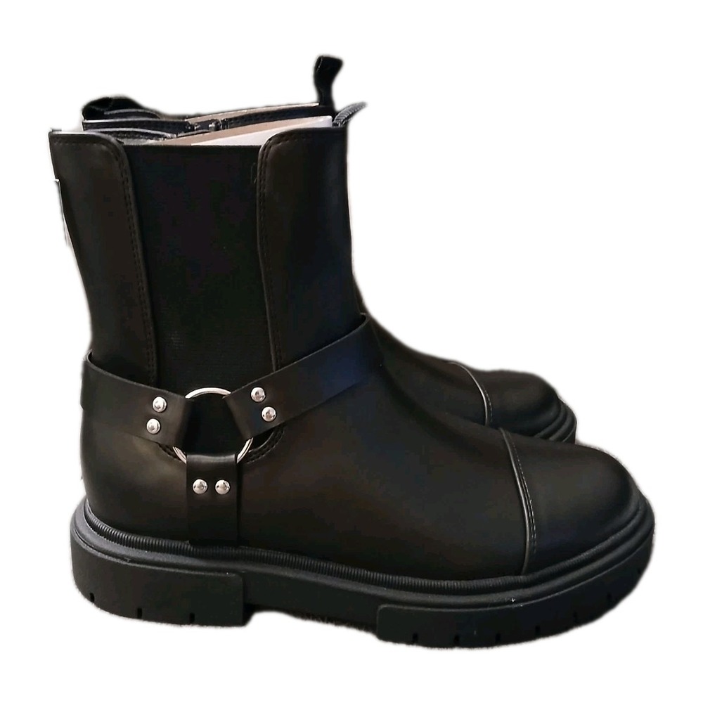 Combat Ankle Boots Women Black Slip On Black NEW no box Size US 5 #967